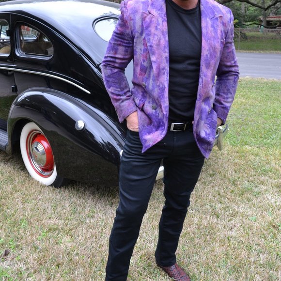 Sport Coat Blazer suit coat Black Purple Navy gray Tie Dyed 48 XL Large wool 46